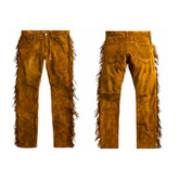 Mens New Brown Buckskin Suede leather Western Hippy Fringes Pants